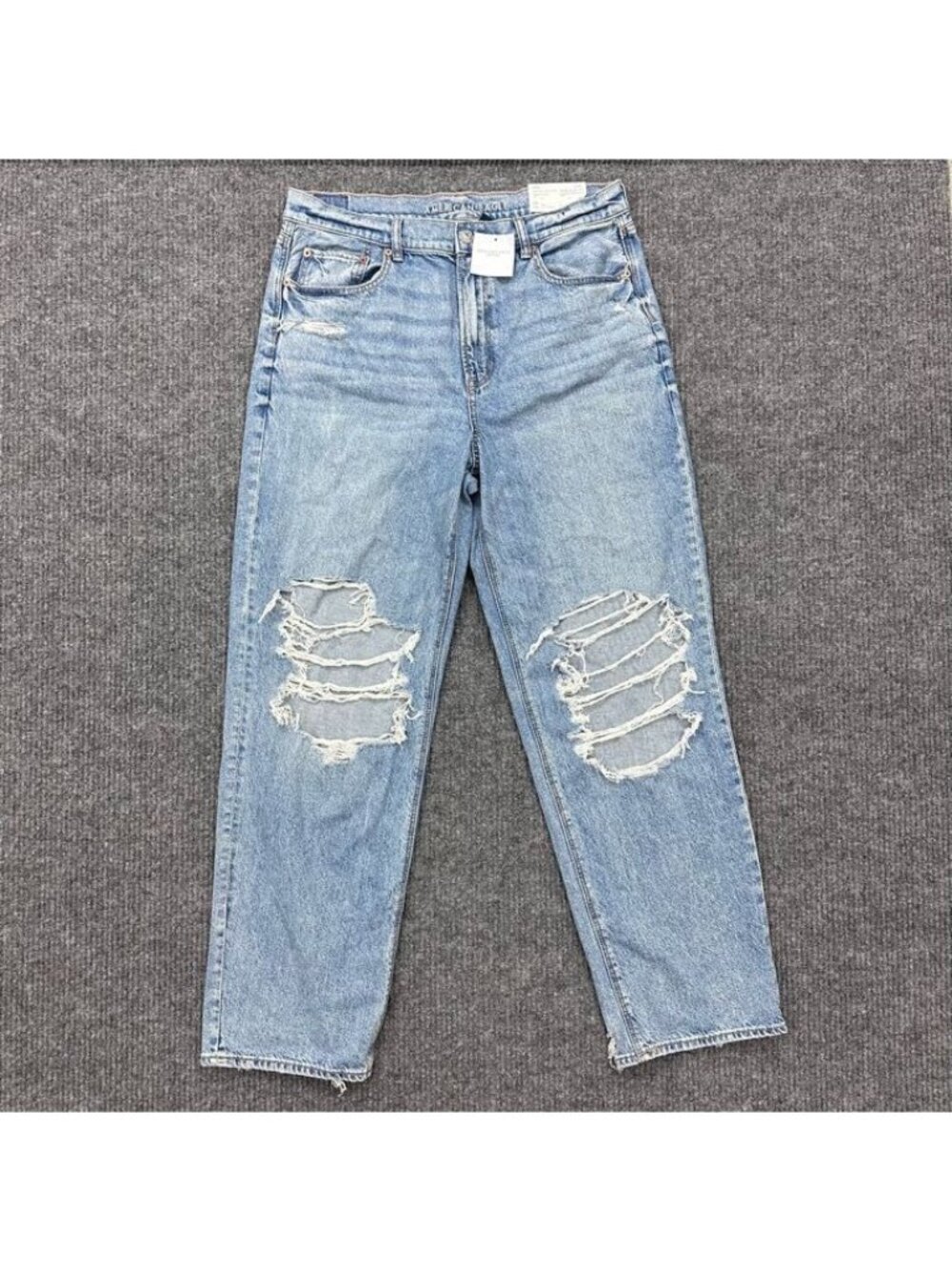 American Eagle Strigid Super High Rise Baggy Straight Blue Jeans Womens 14L NEW
